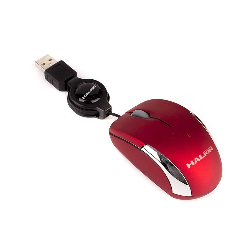 Mouse Halion Hermes Mini M1858 USB Rojo Retráctil - Imagen 3