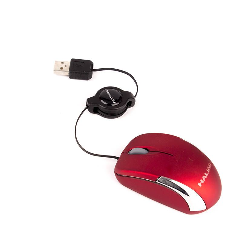 Mouse Halion Hermes Mini M1858 USB Rojo Retráctil - Imagen 2