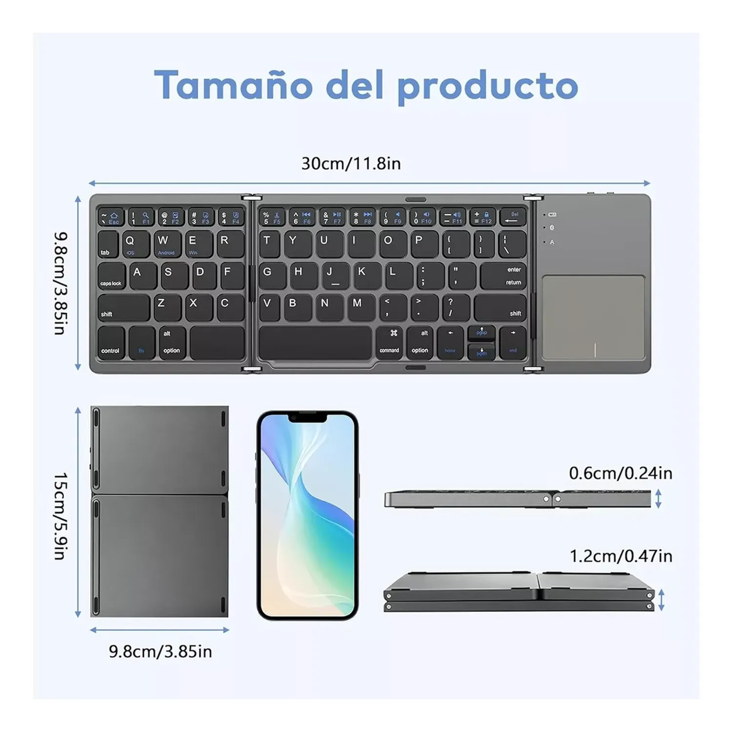 Mini Teclado Plegable Inambrico Bluethooth Touch - Imagen 2